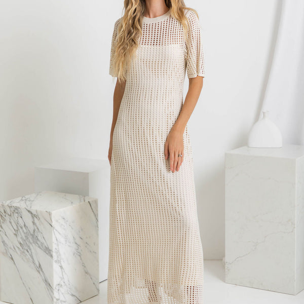 ESSENTIAL - Airlie Crochet Maxi Dress - Natural