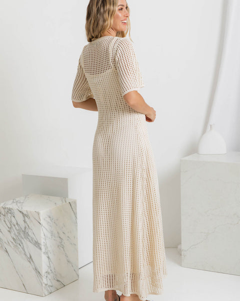 ESSENTIAL - Airlie Crochet Maxi Dress - Natural