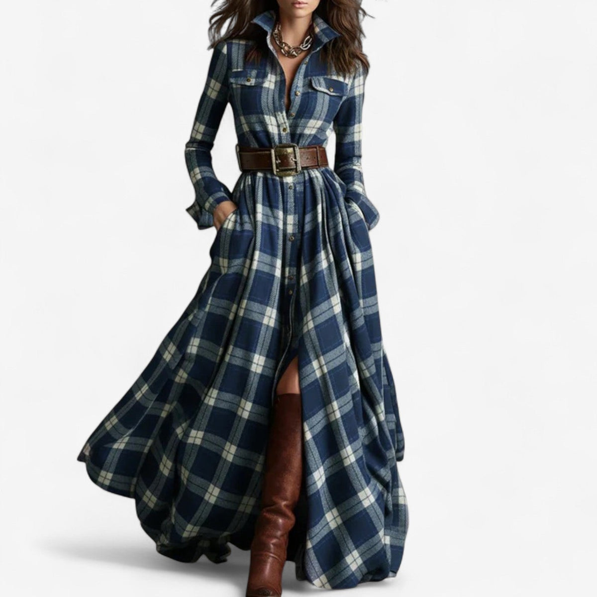Barboteau™ Robe Maxi à Carreaux Intemporelle