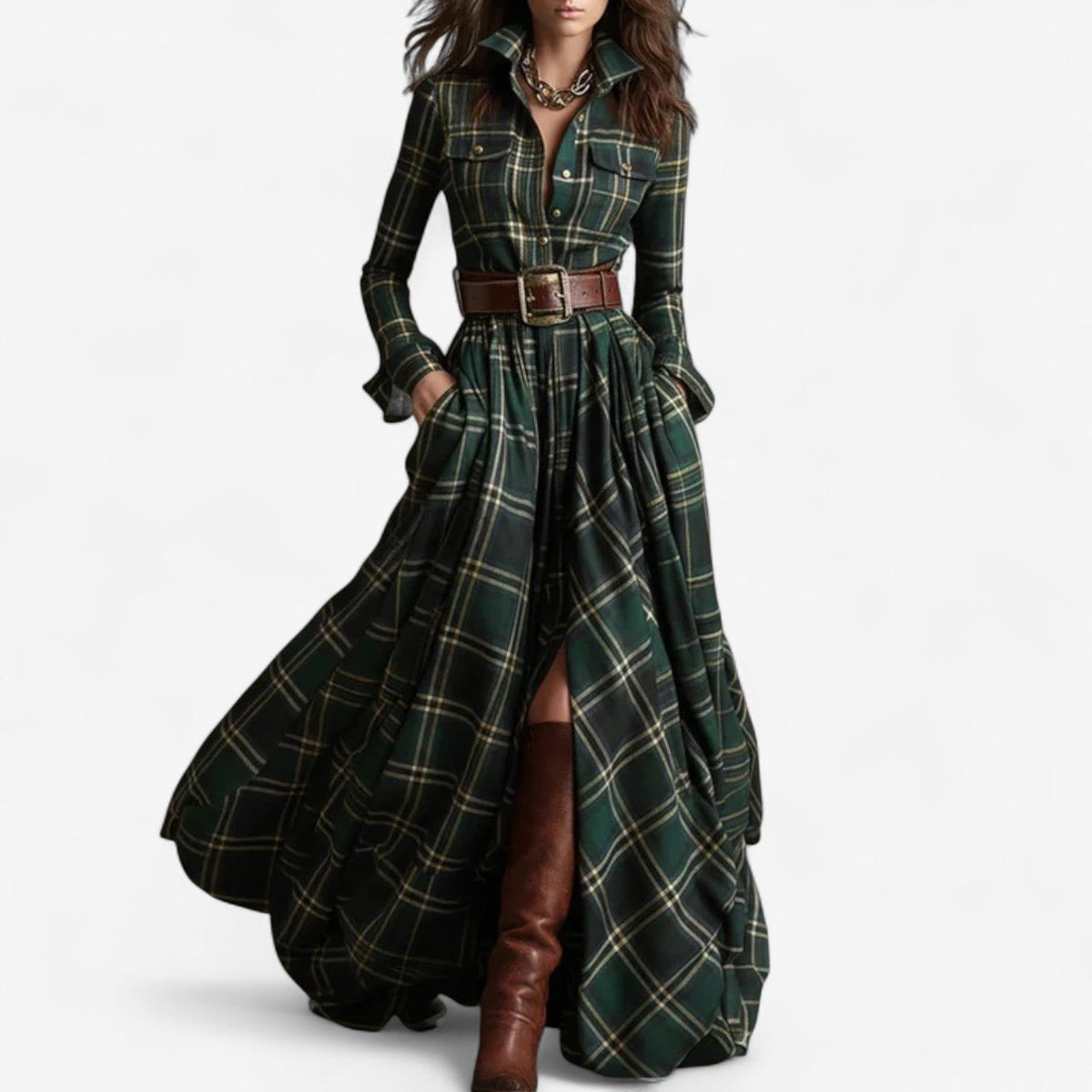 Barboteau™ Robe Maxi à Carreaux Intemporelle