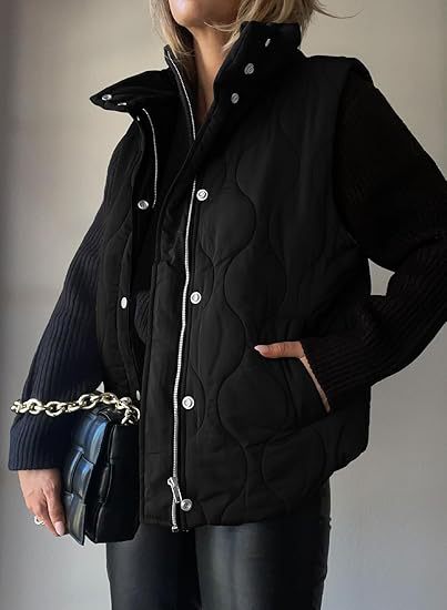PAMMY™ - Gilet matelassé classique à boutons et fermeture éclair avec col