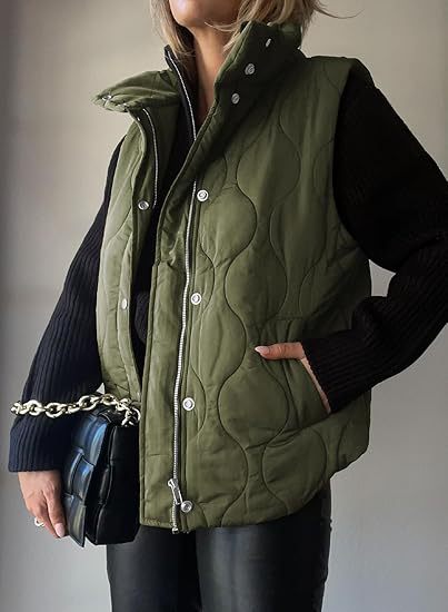 PAMMY™ - Gilet matelassé classique à boutons et fermeture éclair avec col