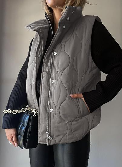 PAMMY™ - Gilet matelassé classique à boutons et fermeture éclair avec col