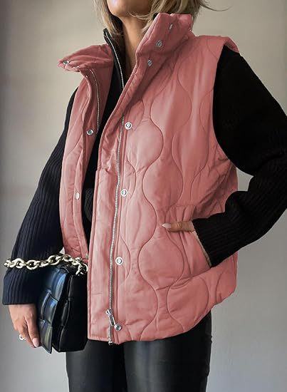 PAMMY™ - Gilet matelassé classique à boutons et fermeture éclair avec col