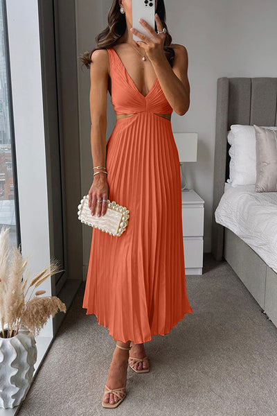 EVA™ | Robe Maxi Plissée Sans Manches avec Taille Découpée