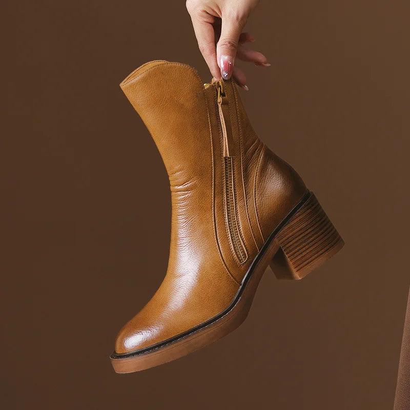 Virelle | Bottes d'Hiver en Cuir Premium à Talon Bloc