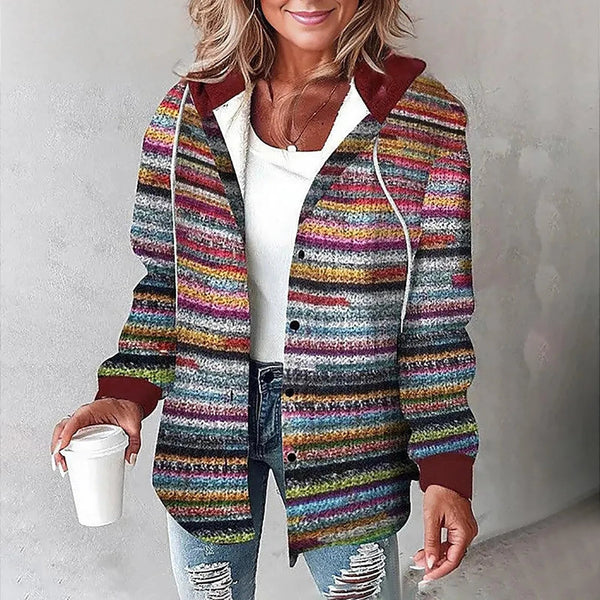 PAIGE™ - Veste à Capuche à Carreaux Chic à Manches Longues avec Boutons