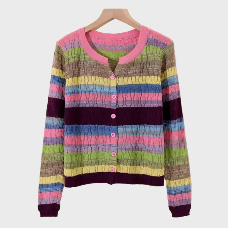 Desiree | Cardigan Tricoté Avec Design Rayé Inspiré des Années Passées