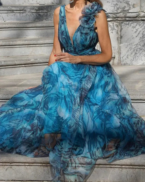 Léna™ | ROBE MAXI BLEU PAON