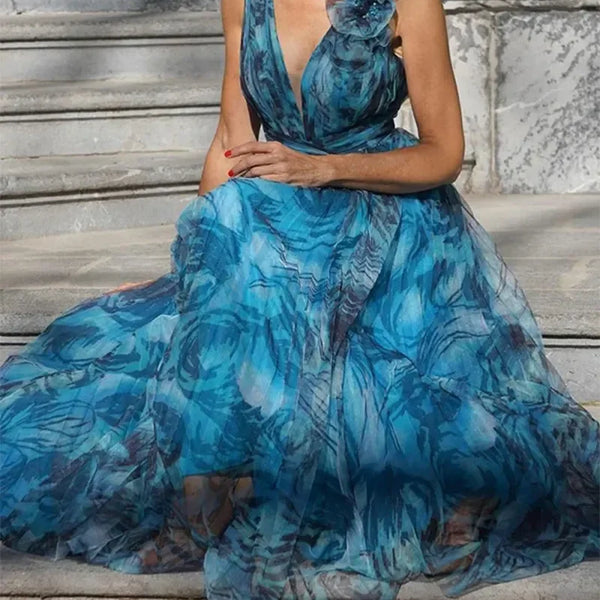 Léna™ | ROBE MAXI BLEU PAON