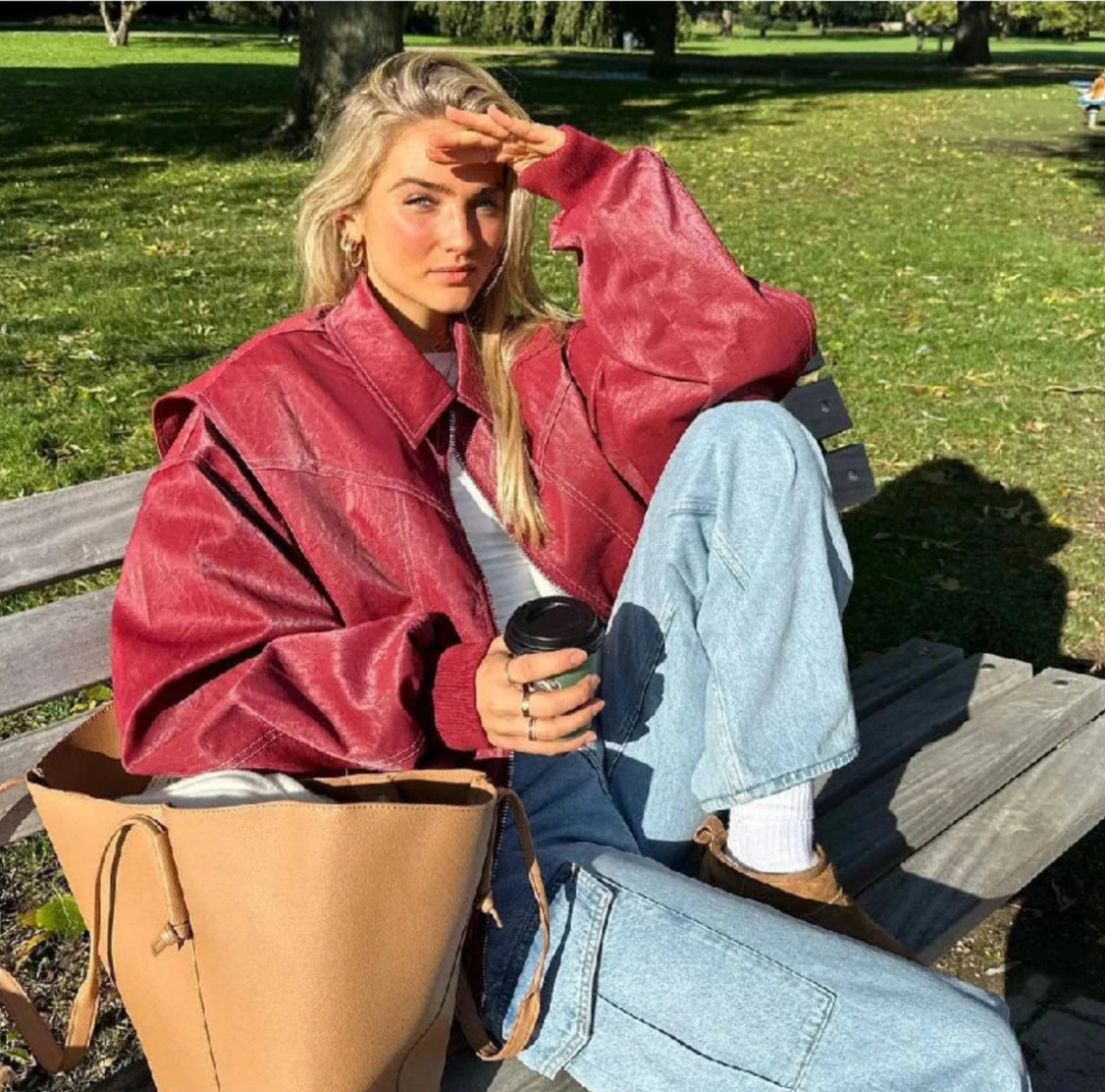 Faye™ - Veste en Cuir Oversized