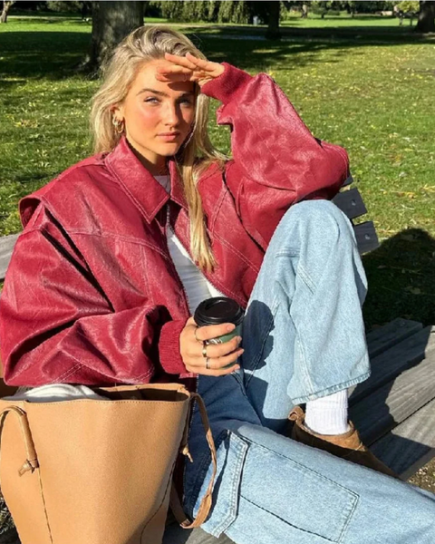 Faye™ - Veste en Cuir Oversized