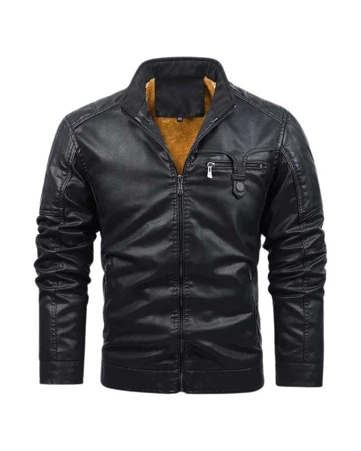 Veste en Cuir Doublée Fleece Rétro