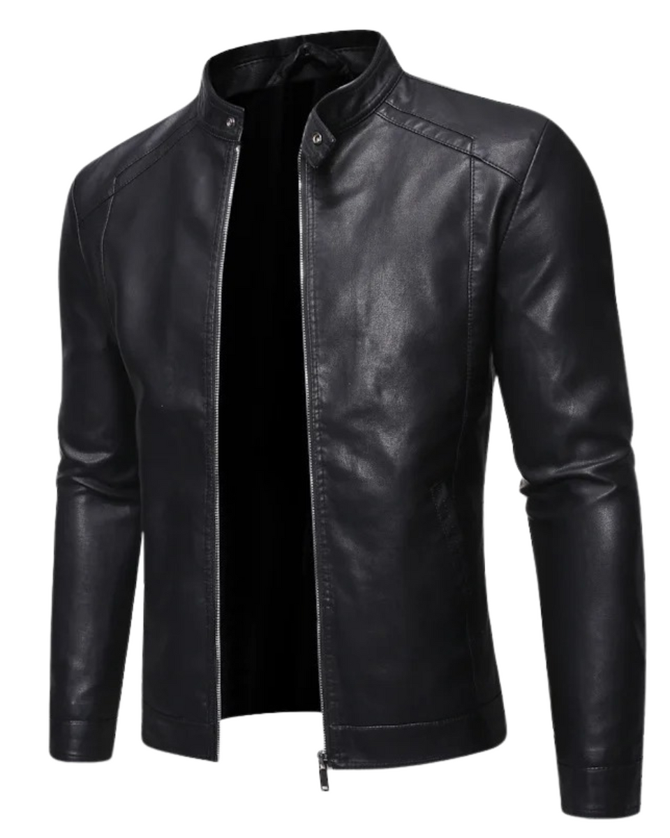 Veste en Cuir à Col Montant