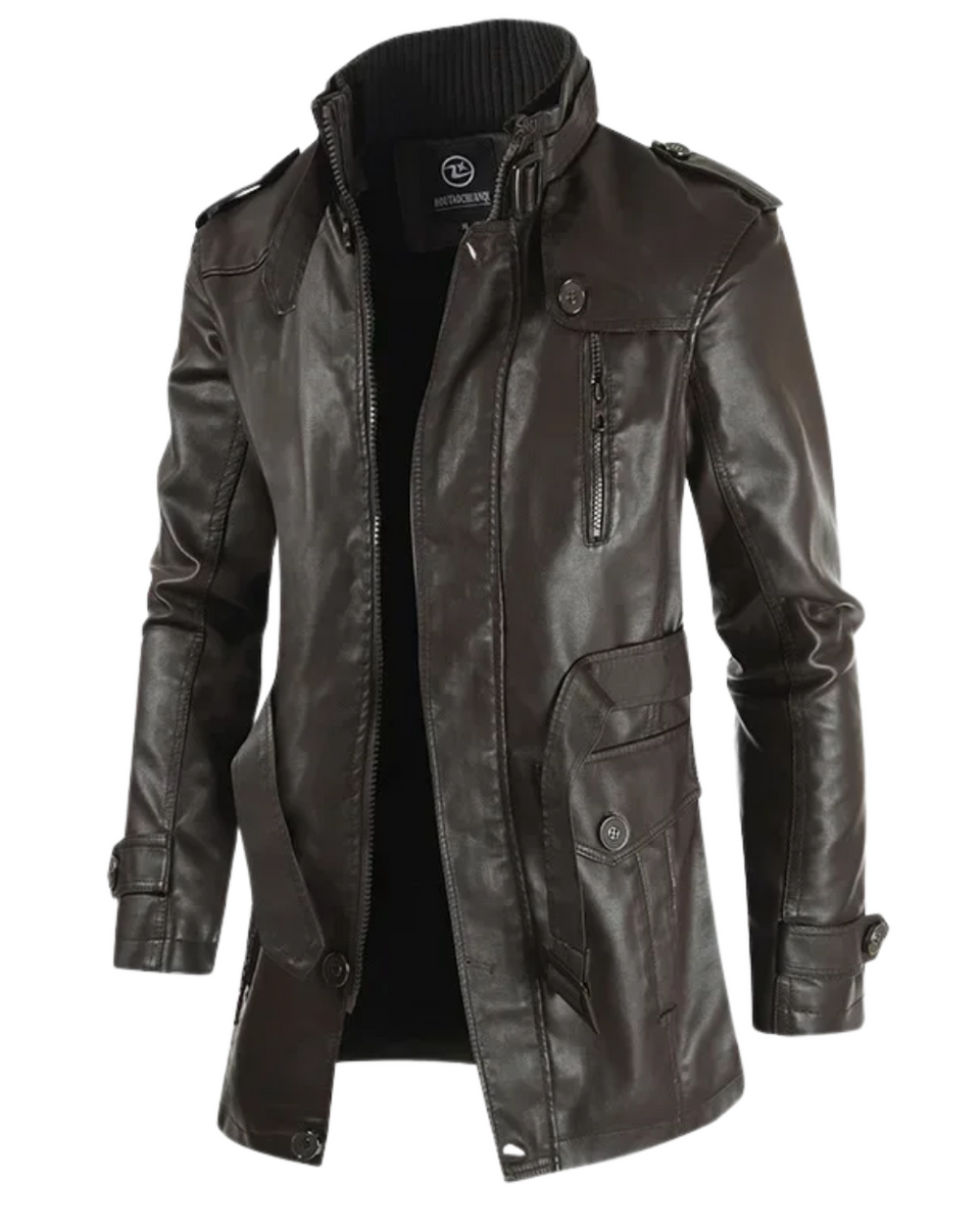 Veste de motard en cuir longue et élégante