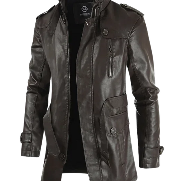Veste de Moto Longue en Cuir Élégante