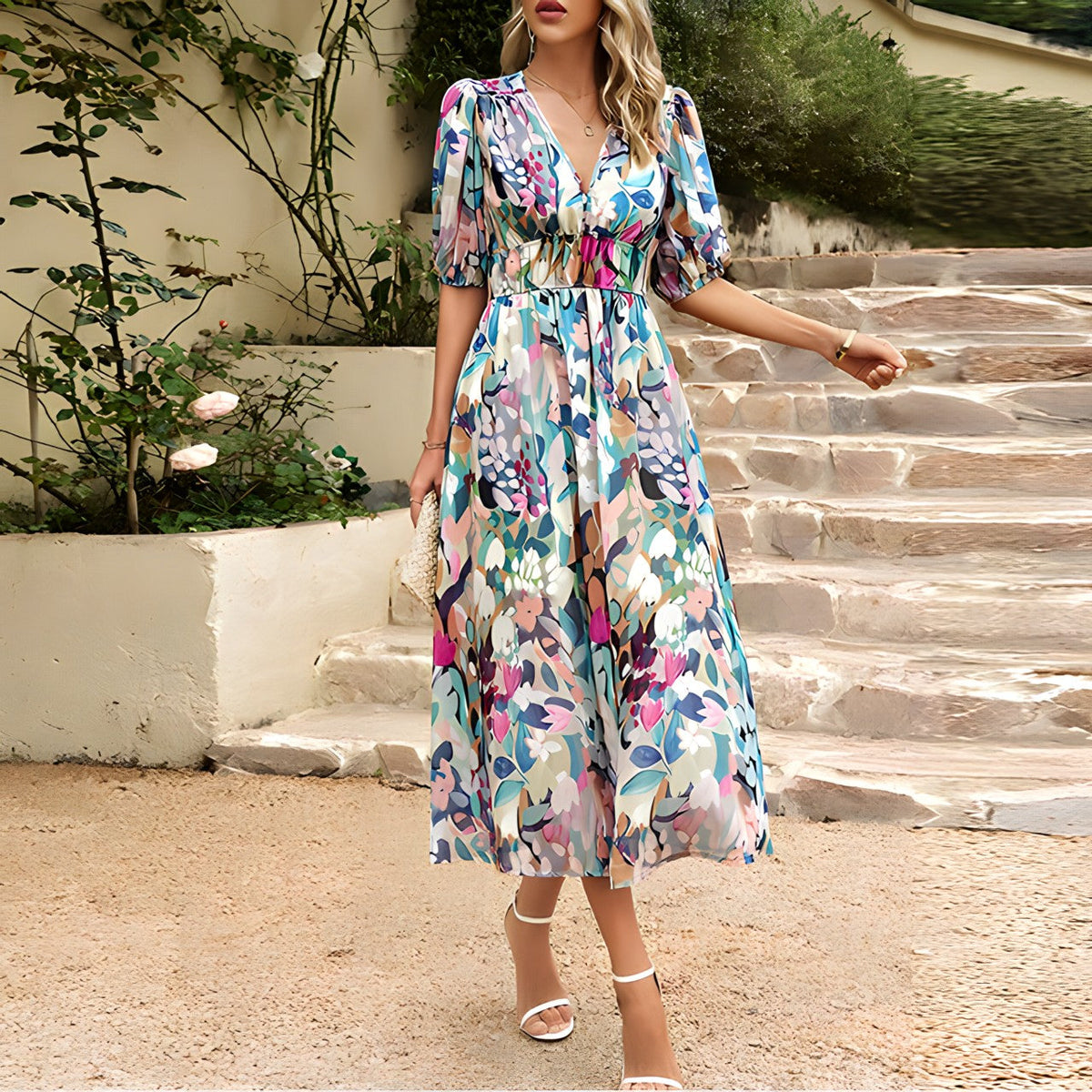 Isolde - Robe midi à décolleté en V