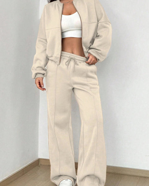 Ensemble de Pantalon et Cardigan Col Montant à Zip
