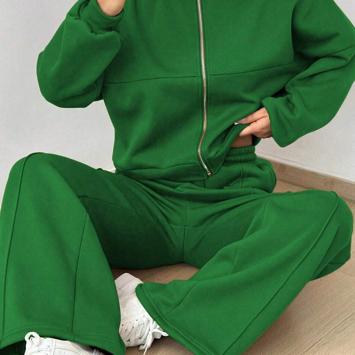 Ensemble de Pantalon et Cardigan Col Montant à Zip