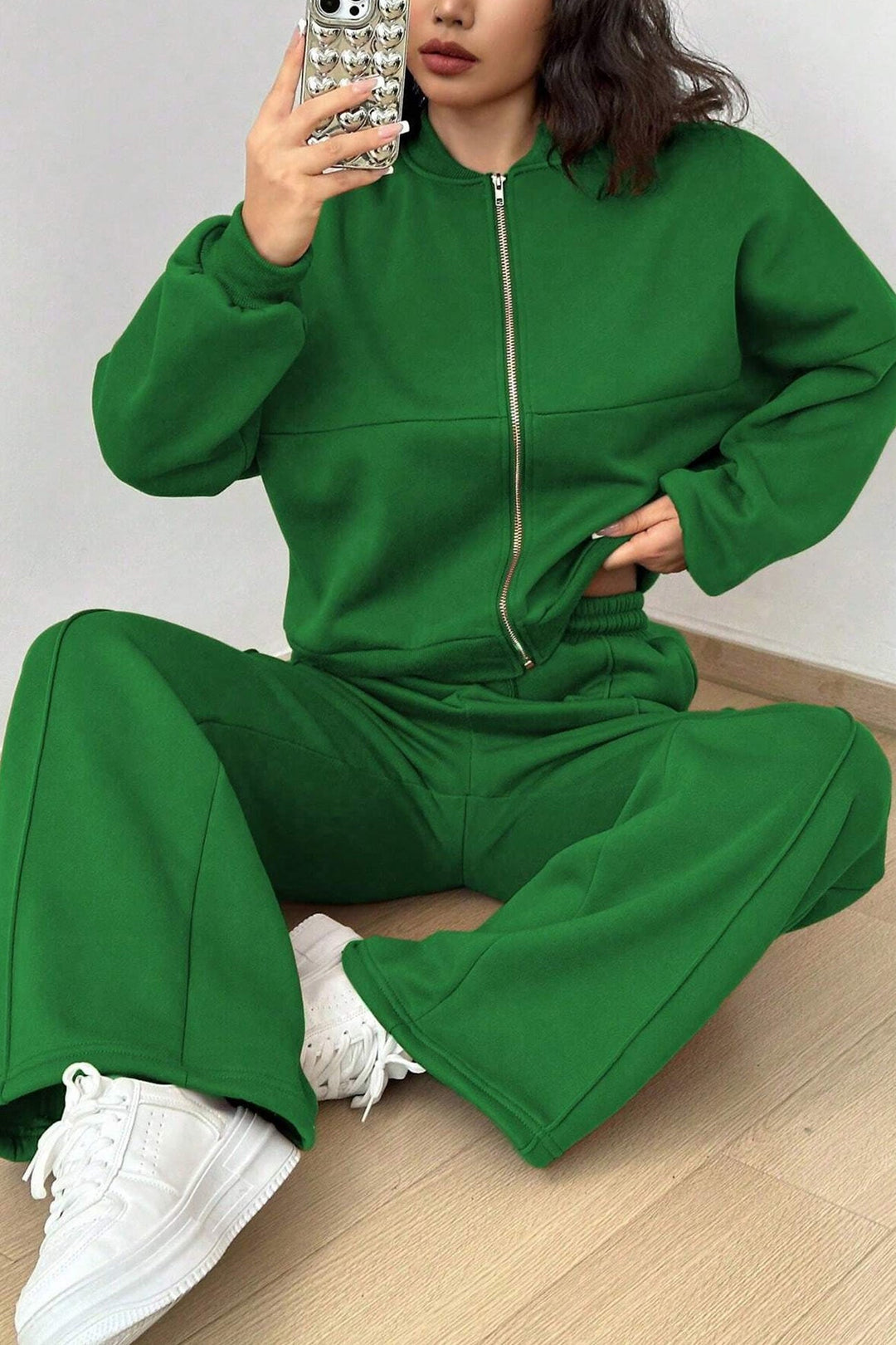 Ensemble de Pantalon et Cardigan Col Montant à Zip