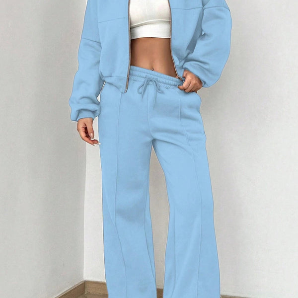 Veste Cardigan sans Col à Zip et Pantalon