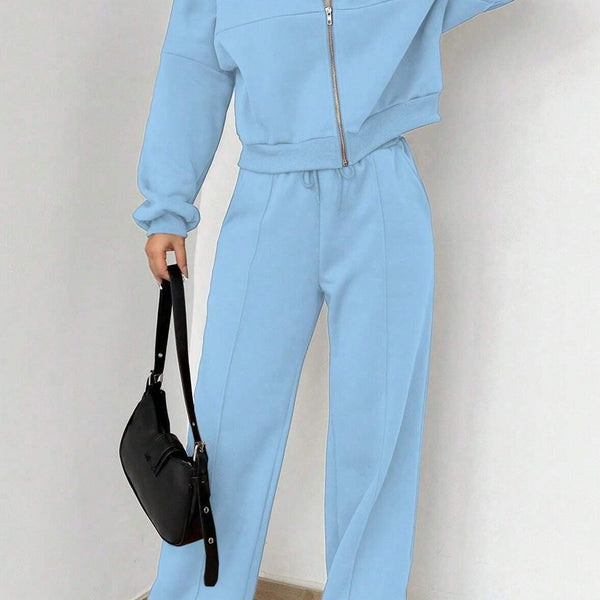 Veste Cardigan sans Col à Zip et Pantalon