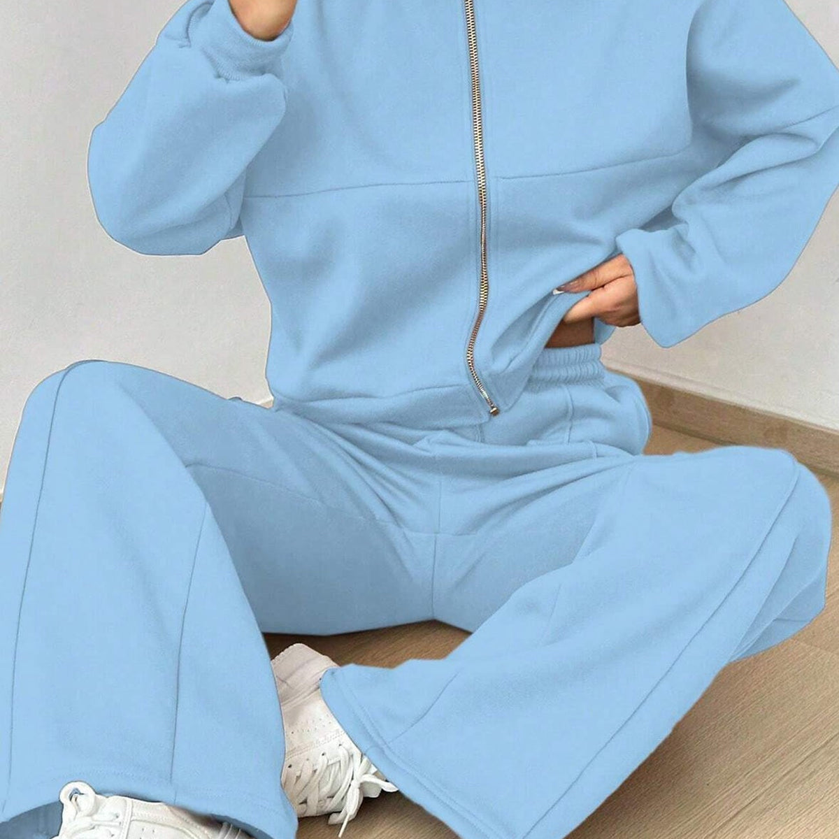 Ensemble de Pantalon et Cardigan Col Montant à Zip