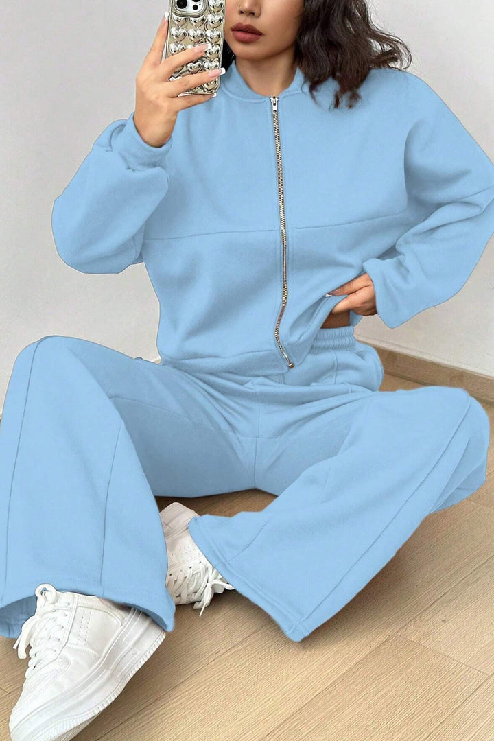 Ensemble de Pantalon et Cardigan Col Montant à Zip