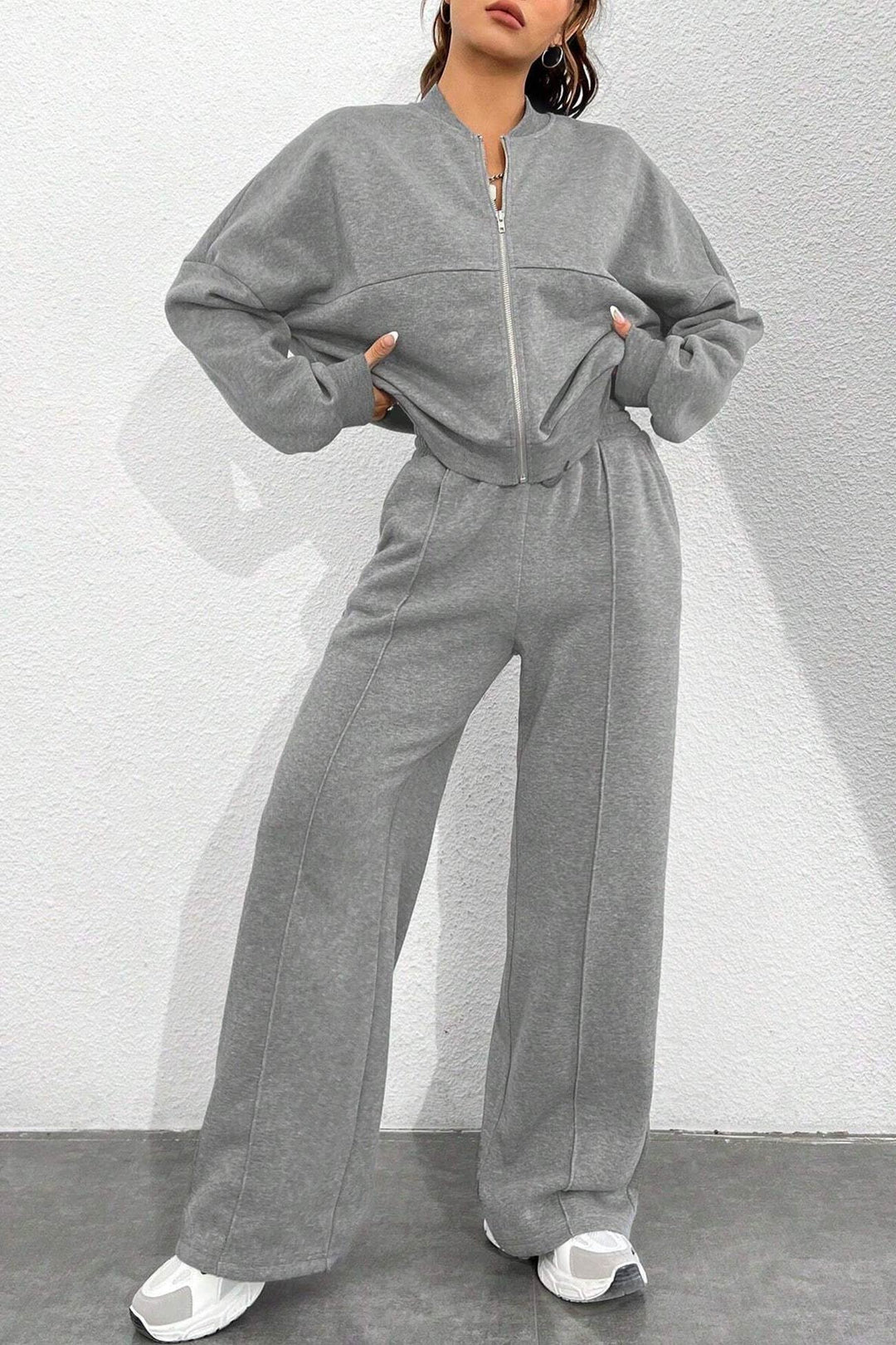 Ensemble de Pantalon et Cardigan Col Montant à Zip