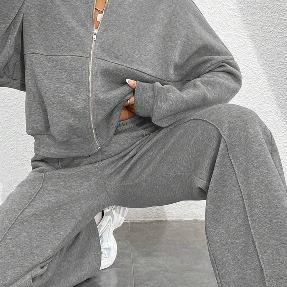 Ensemble de Pantalon et Cardigan Col Montant à Zip
