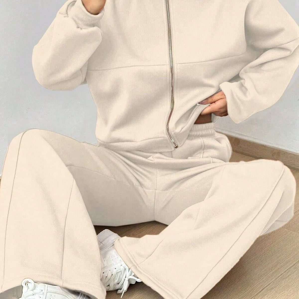 Ensemble de Pantalon et Cardigan Col Montant à Zip