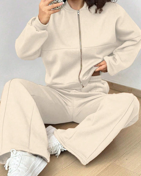 Ensemble de Pantalon et Cardigan Col Montant à Zip