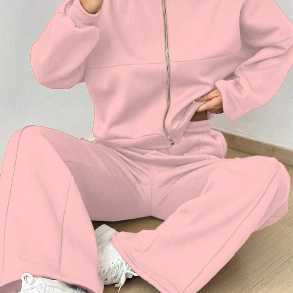 Ensemble de Pantalon et Cardigan Col Montant à Zip