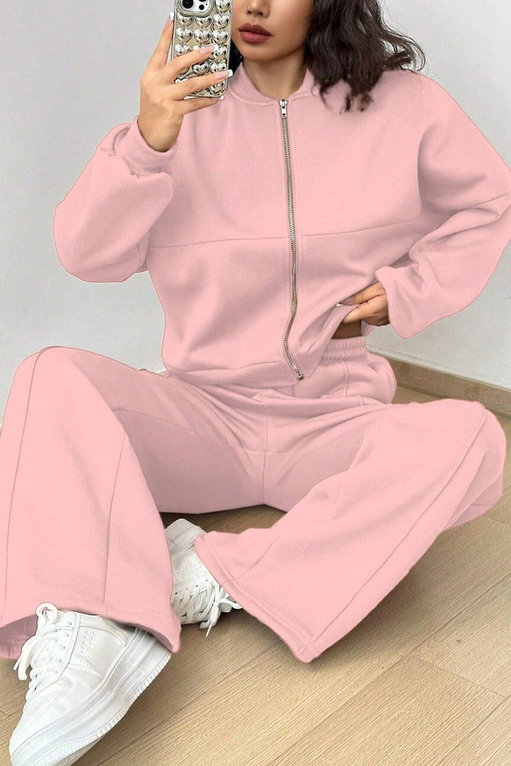 Ensemble de Pantalon et Cardigan Col Montant à Zip