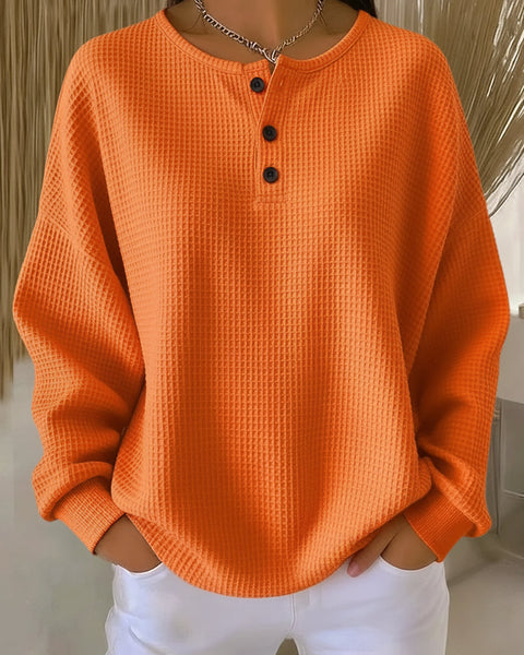 Anne - T-shirt Henley en Tricot Waffle Confortable