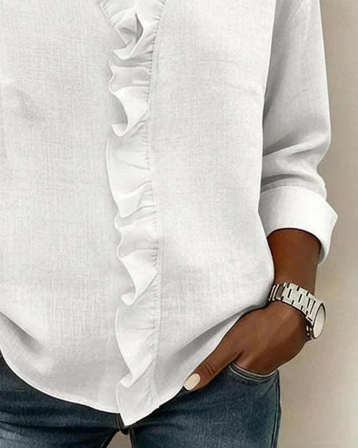 Indie | Blouse avec Volants, Col en V et Manches Longues