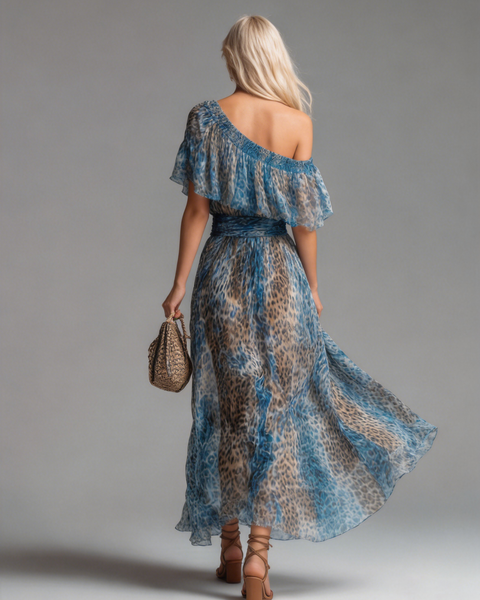 🔥 Selvaggia – Leopard Print Off-Shoulder Chiffon Maxi Dress