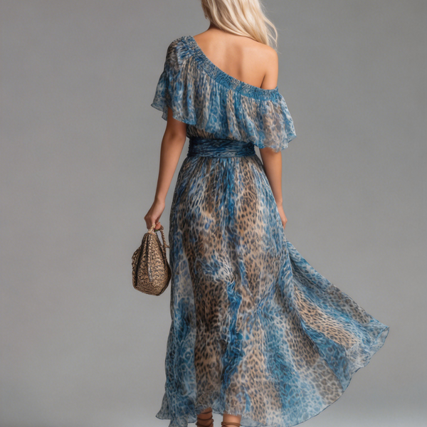 🔥 Selvaggia – Leopard Print Off-Shoulder Chiffon Maxi Dress