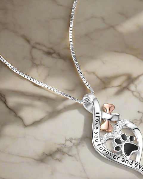 Lucky Paw Necklace with Heart, Bone & Infinity – “Always in My Heart” Pendant
