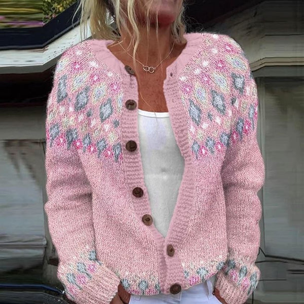 Sophie | Cardigan Rose Original avec Imprimé Élégant