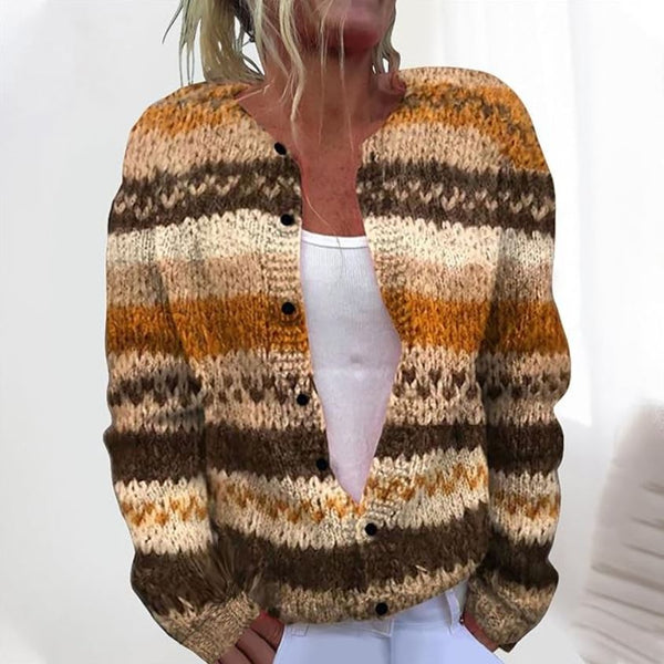 Tova | Cardigan Rayé Marron Élégant pour un Style Chic et Confortable