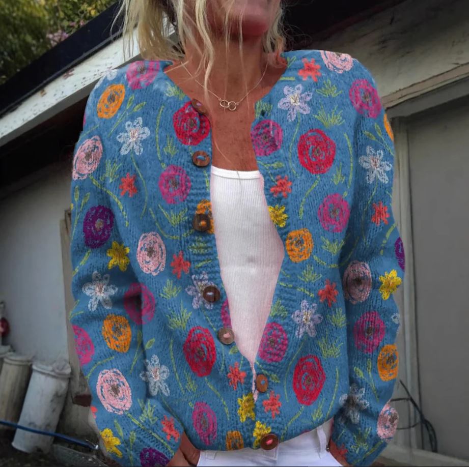 Tori | Cardigan Bleu avec Imprimé Floral