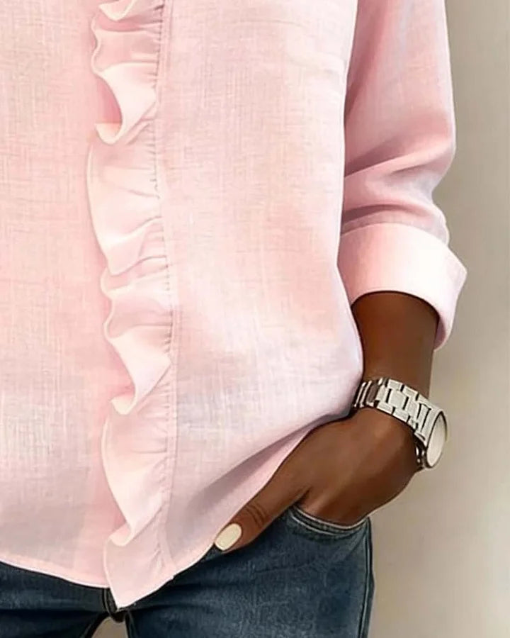 Indie | Blouse avec Volants, Col en V et Manches Longues