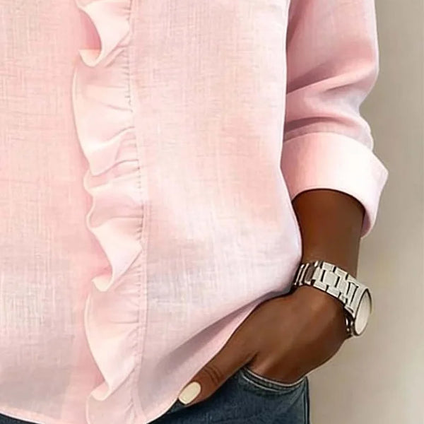Indie | Blouse avec Volants, Col en V et Manches Longues