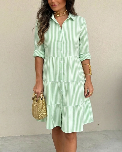 Cassandra™ - Airy Striped Button Dress