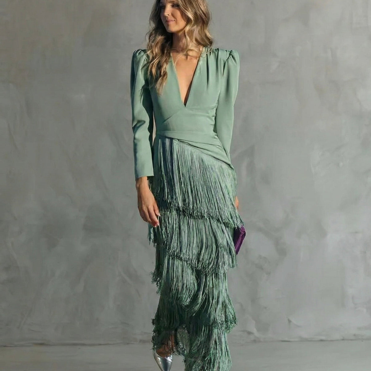 Chiara – Elegant Dress with Fringe Sleeves