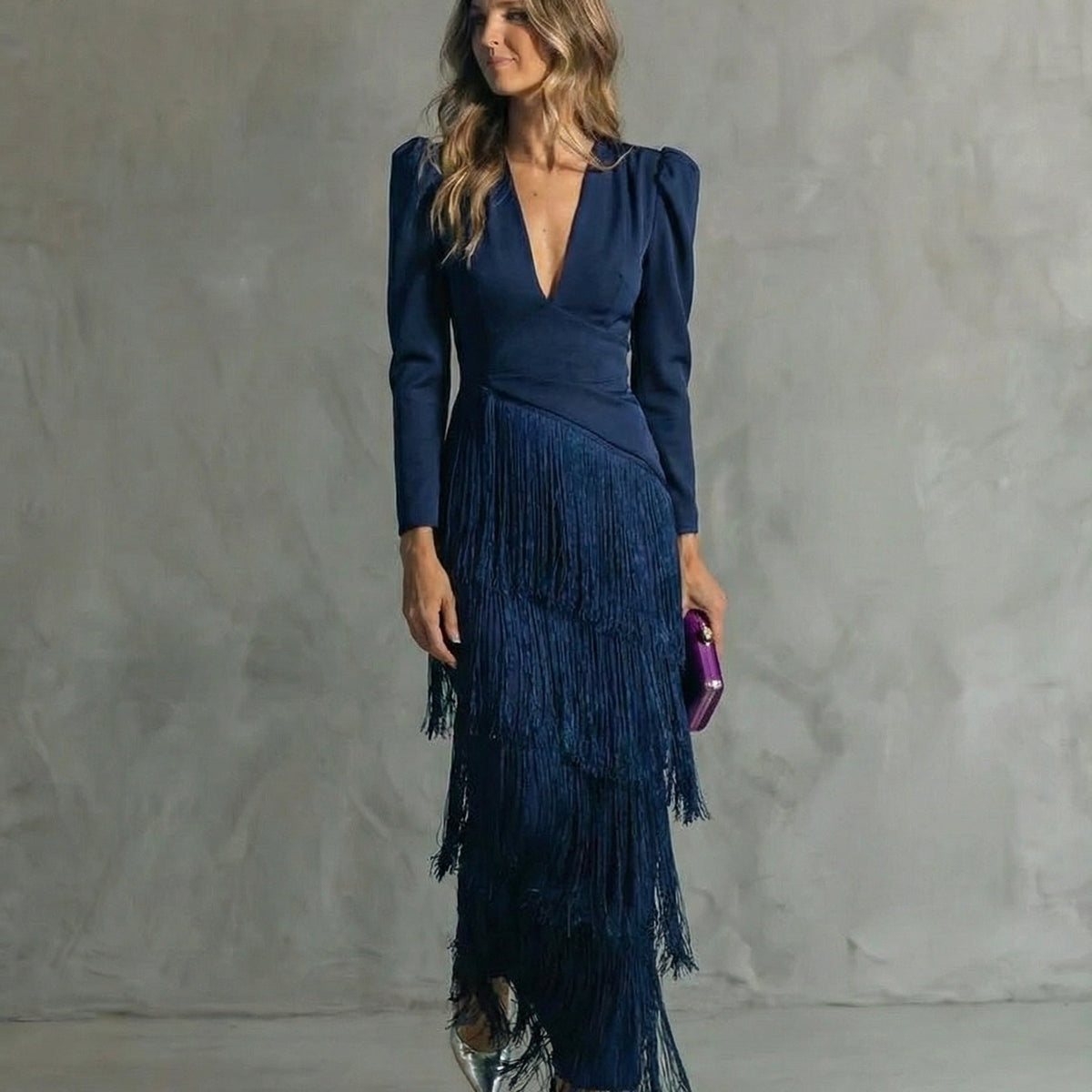 Chiara – Elegant Dress with Fringe Sleeves