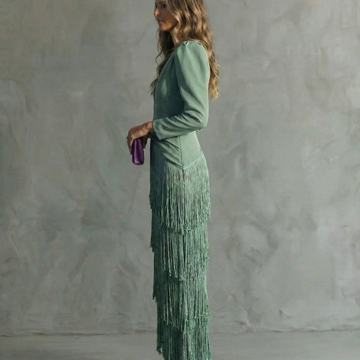 Chiara – Elegant Dress with Fringe Sleeves