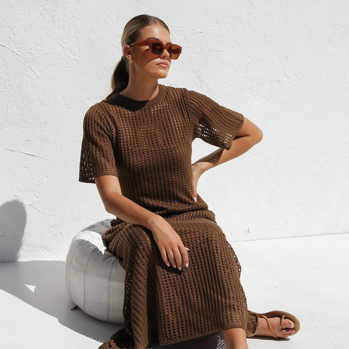 ESSENTIAL - Airlie Crochet Maxi Dress - Natural