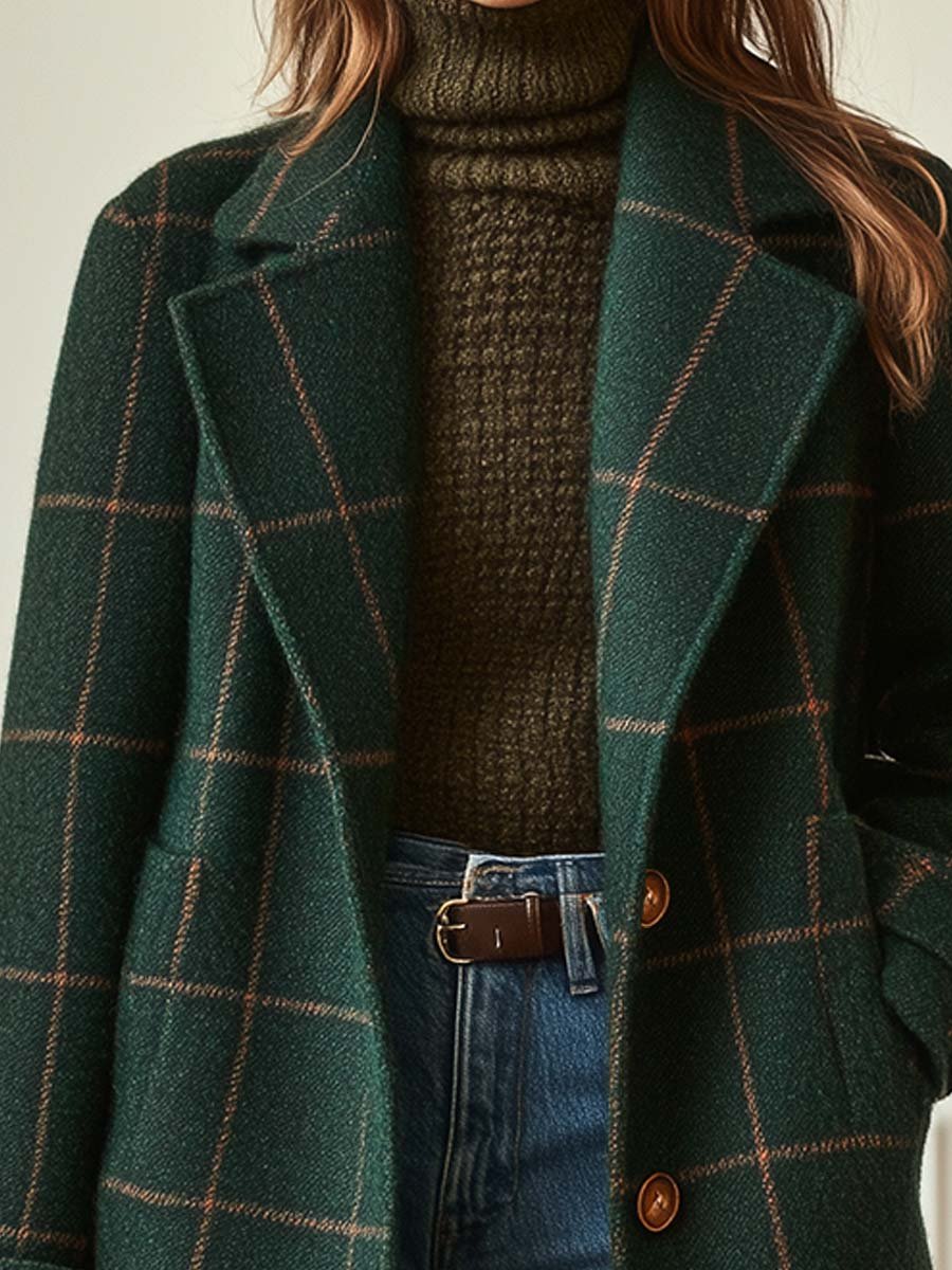 Eleanor | Manteau en Tweed à Carreaux avec Revers Rétro